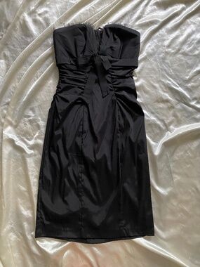 Vintage y2k Cache Black Pencil Strapless Bow Party Dress Size 8 Ruched *read*